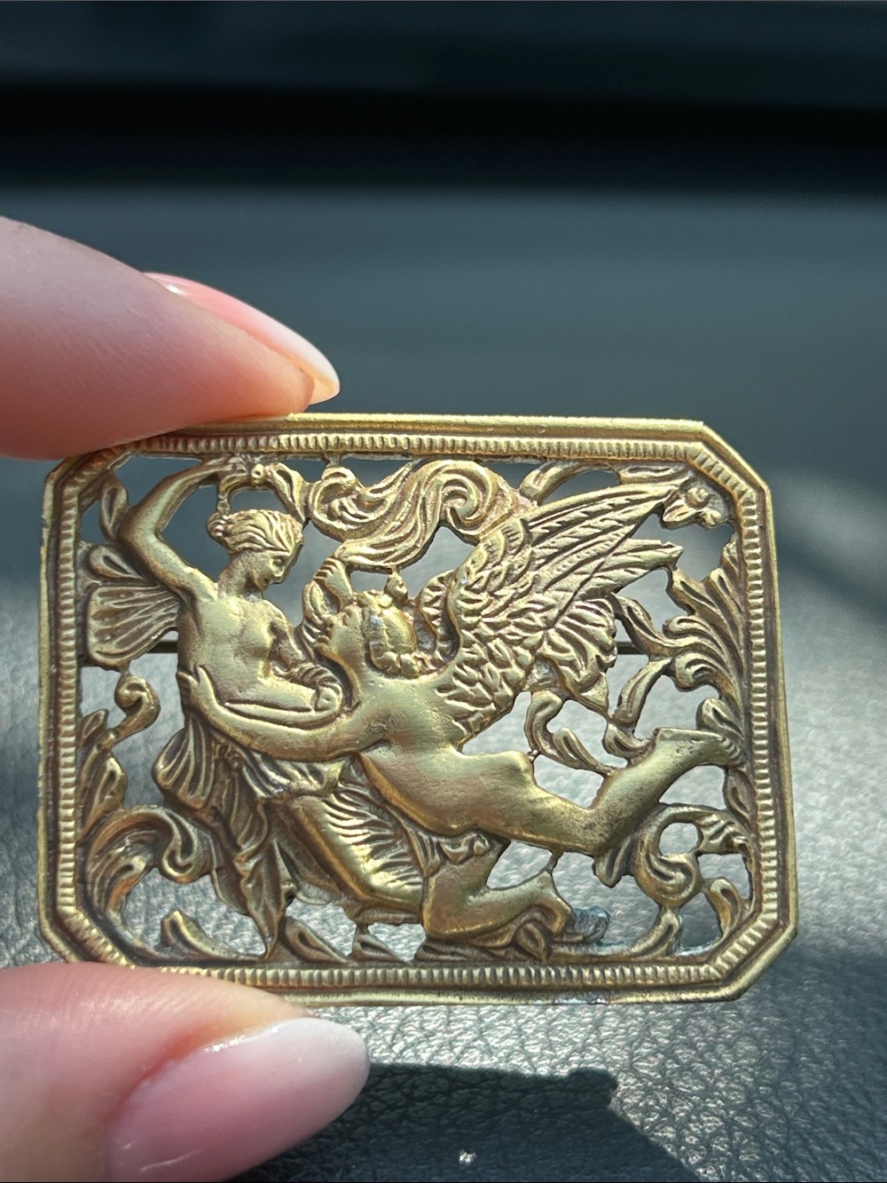 Art Noveau-Style Gold Tone Cherub Brooch HNOC